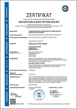 Zertifikat der Konformität der werkseigenen Produktionskontrolle für tragende Bauteile und Bausätze für Stahltragwerke Seite 1