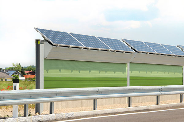 Absorbierende Lärmschutzwand mit Photvoltaik Wieselburg